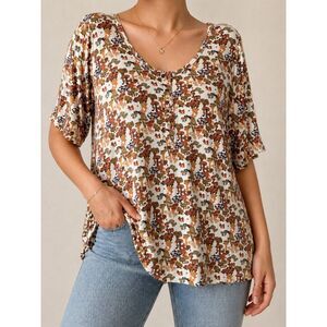 Kate Quinn Bamboo Blend Mushroom Print Henley Top XXL Cottagecore Boho